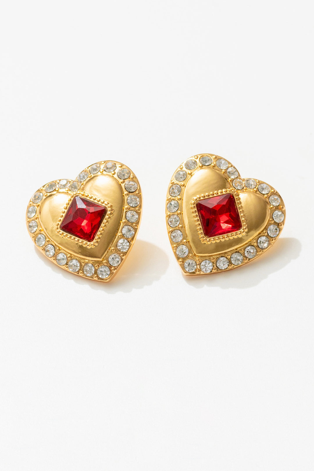 Ruby Red Heart Earrings Red