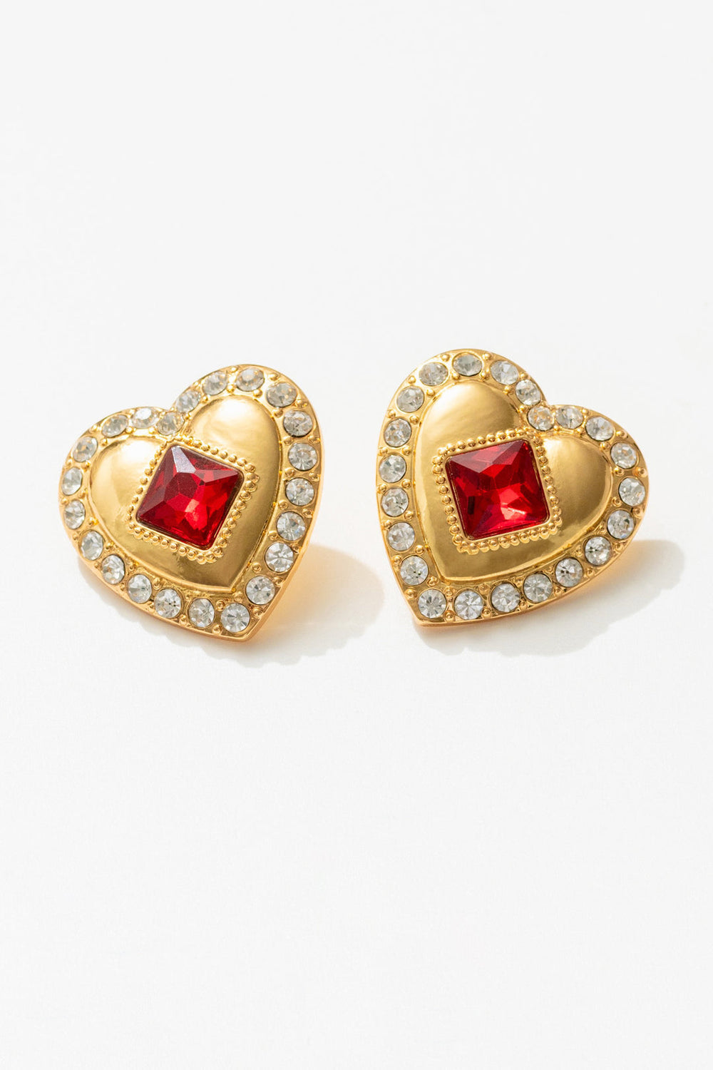 Ruby Red Heart Earrings Red