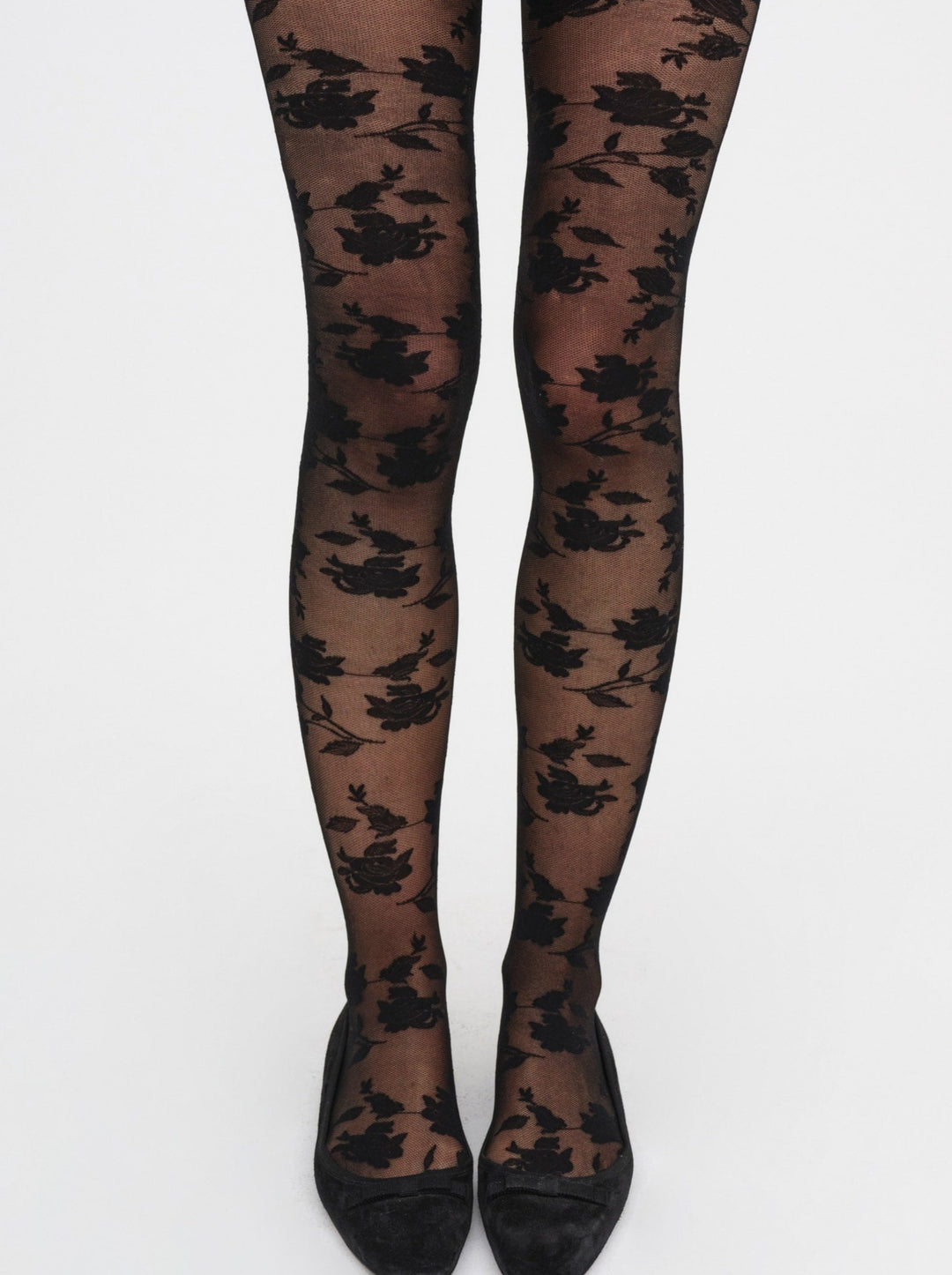 Floral Knit Tights Black