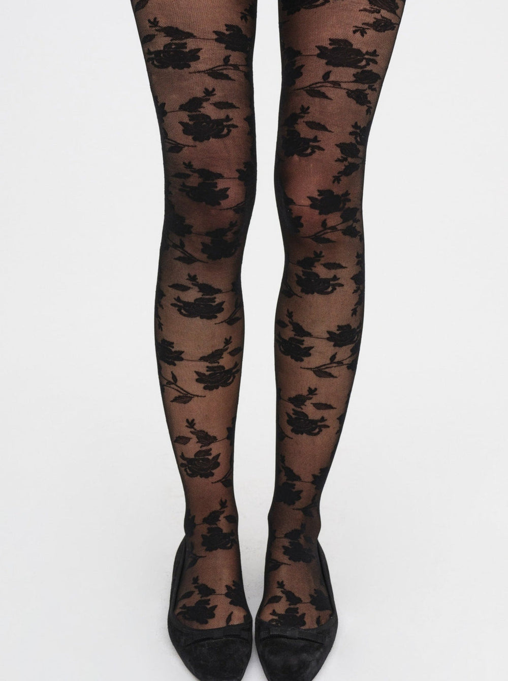 Floral Knit Tights Black