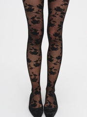 Floral Knit Tights Black