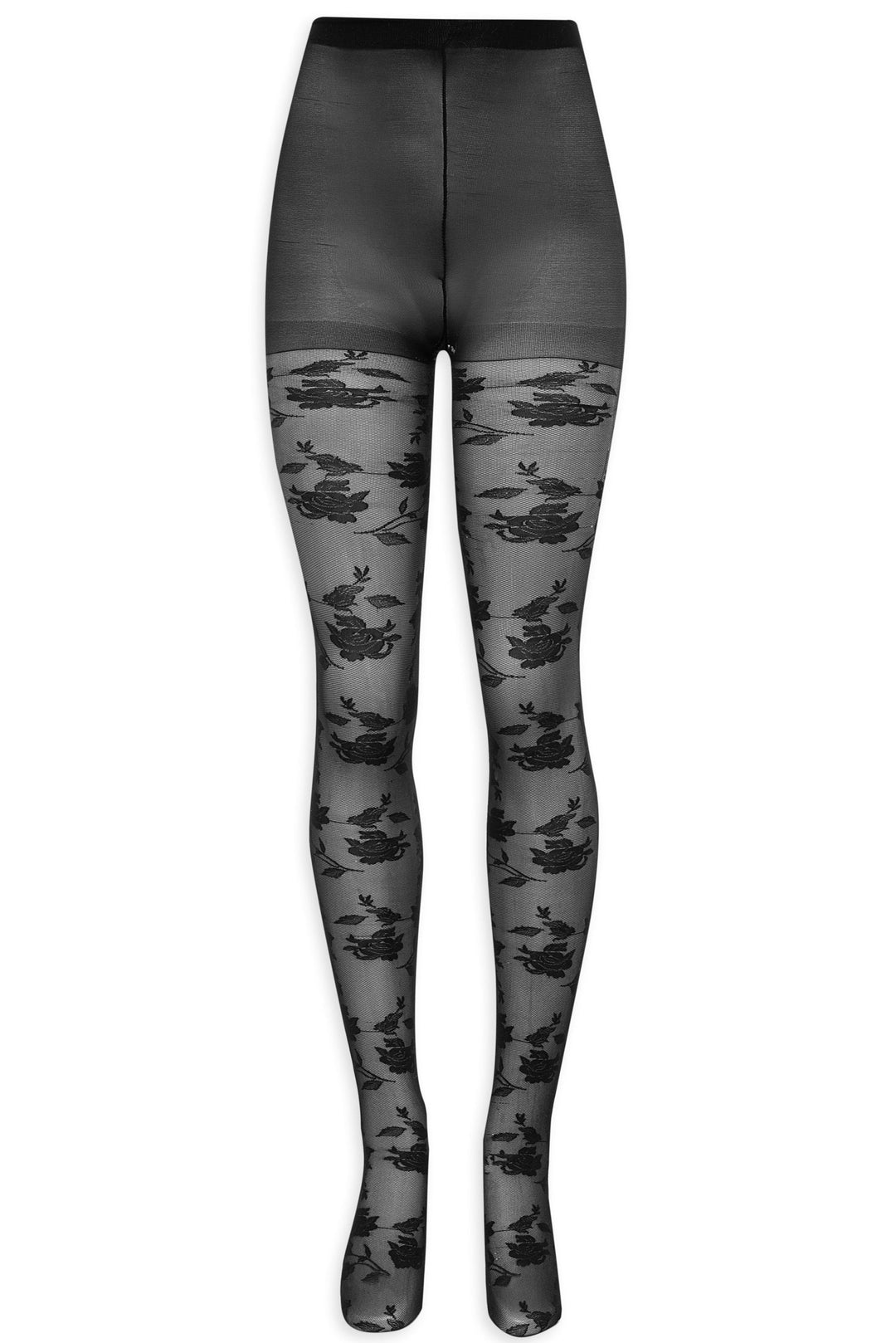 Floral Knit Tights Black