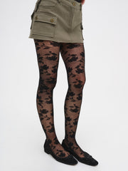 Floral Knit Tights Black