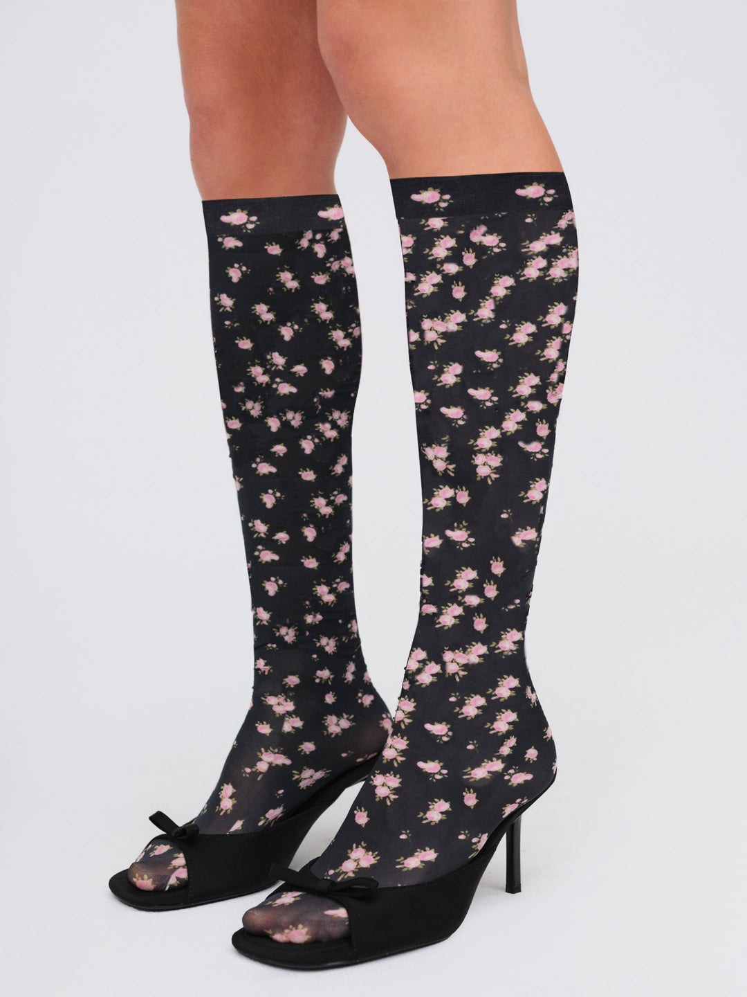 Floral Knee-High Socks Black
