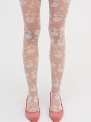 Floral Knit Tights White
