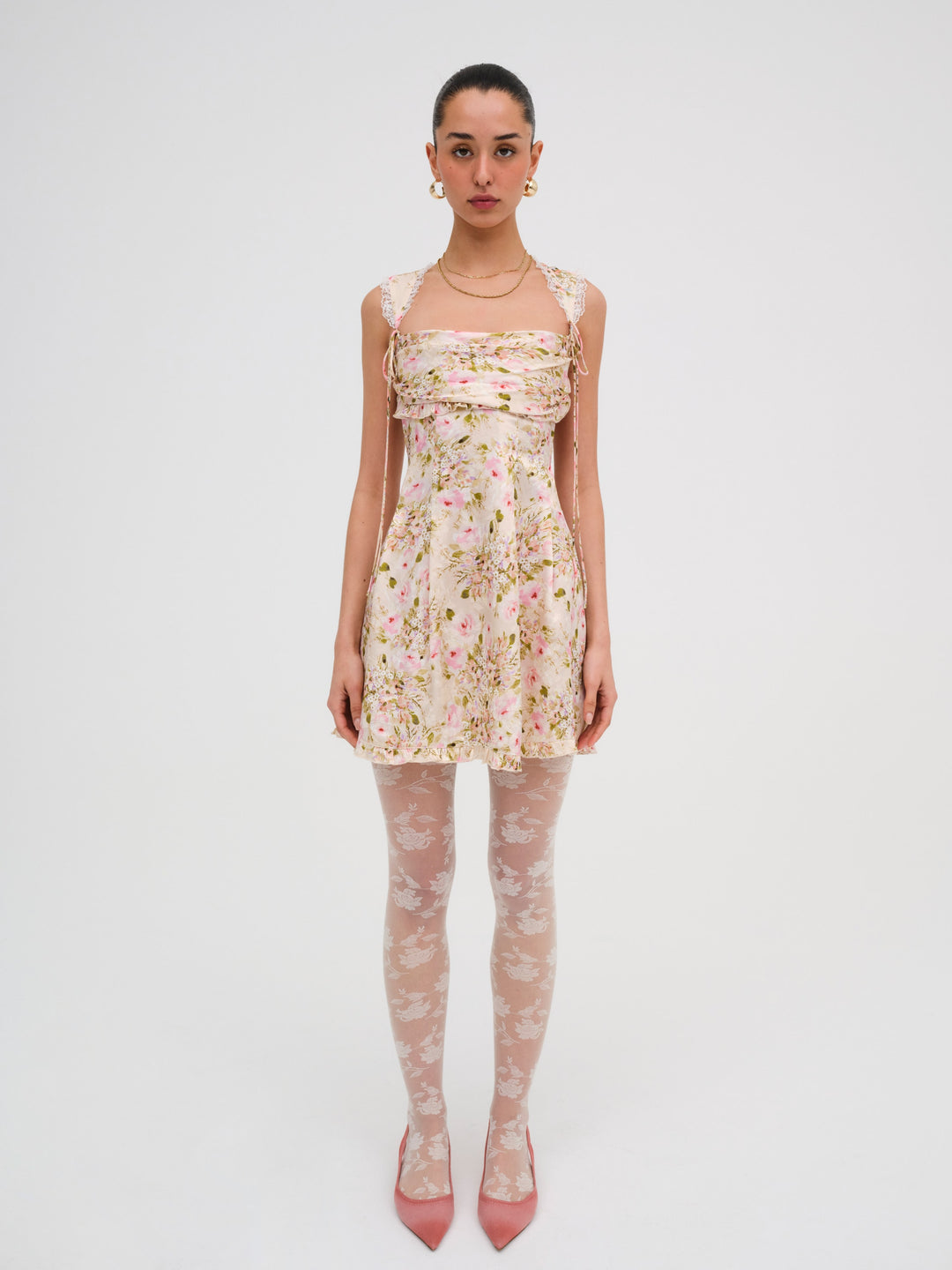 Floral Knit Tights White
