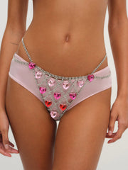 Rhinestone Heart Thong Panty Red