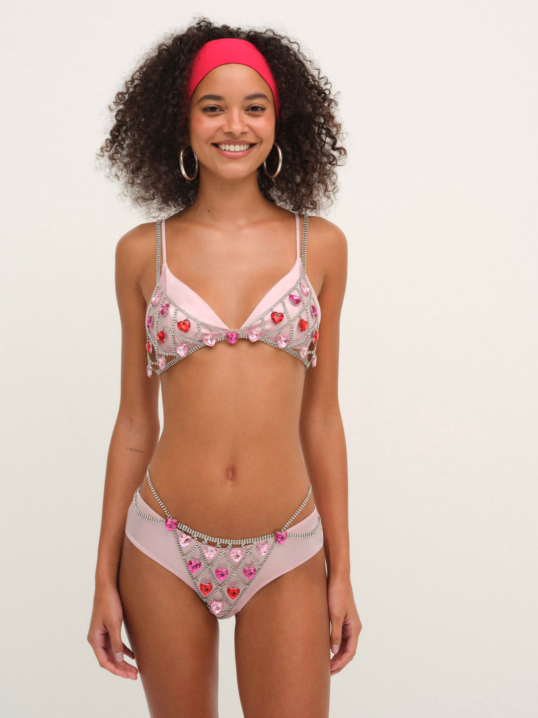 Rhinestone Heart Thong Panty Red