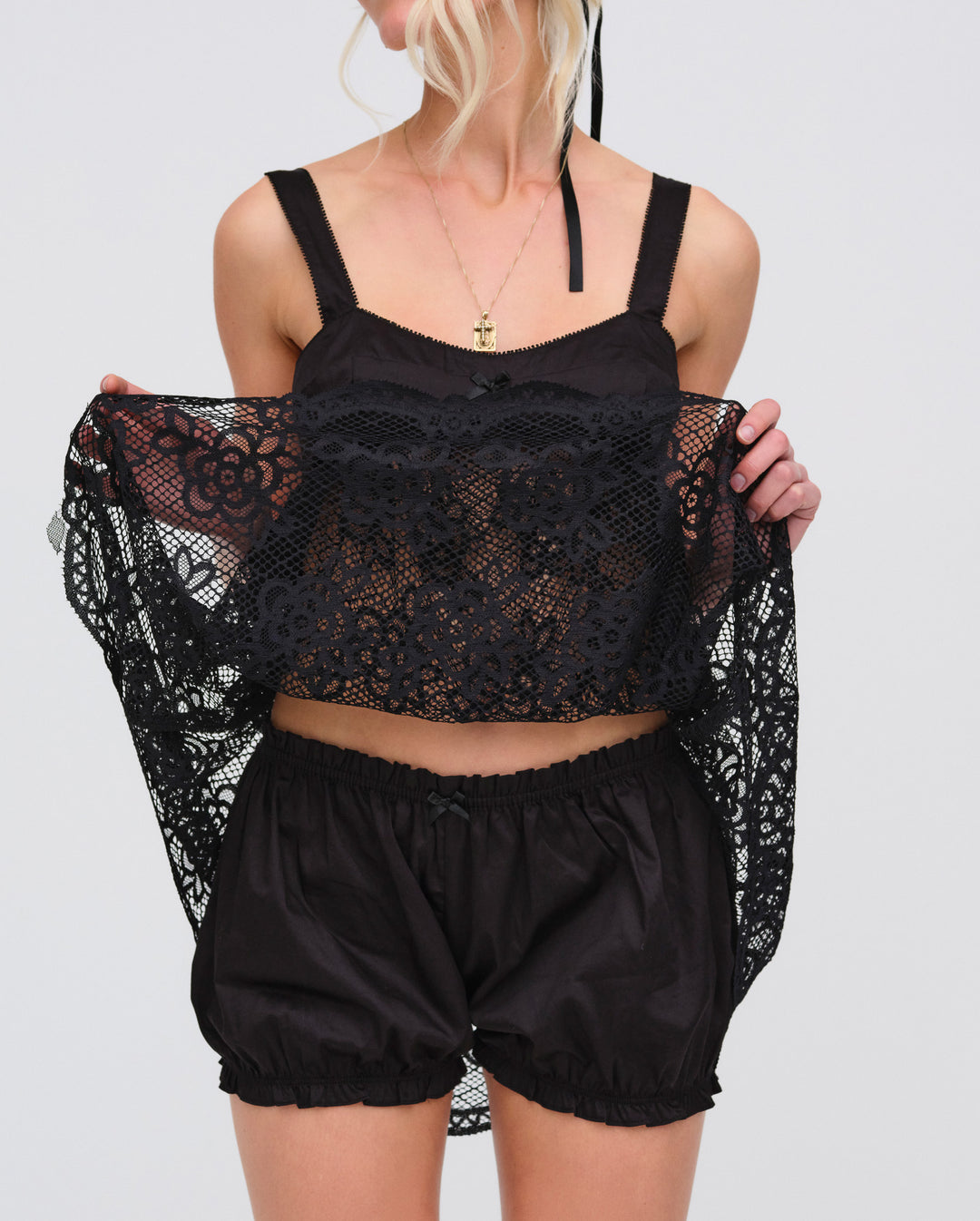 Sonnet Lace Babydoll Set Black