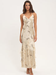 Elea Beaded Maxi Dress Cream