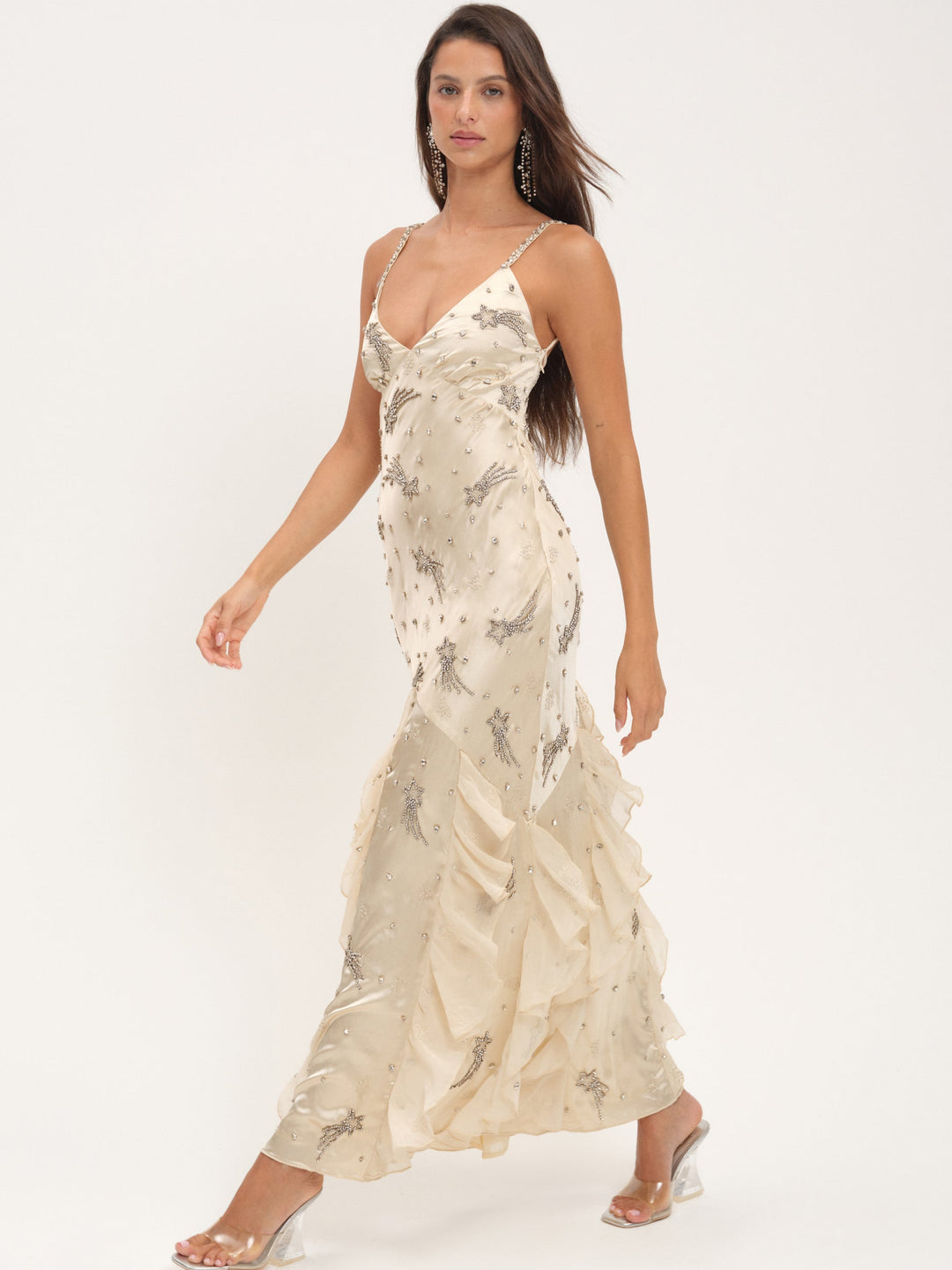 Elea Beaded Maxi Dress Cream