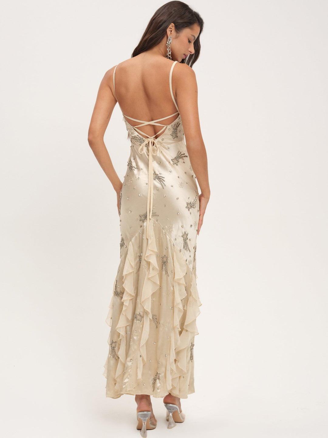 Elea Beaded Maxi Dress Cream