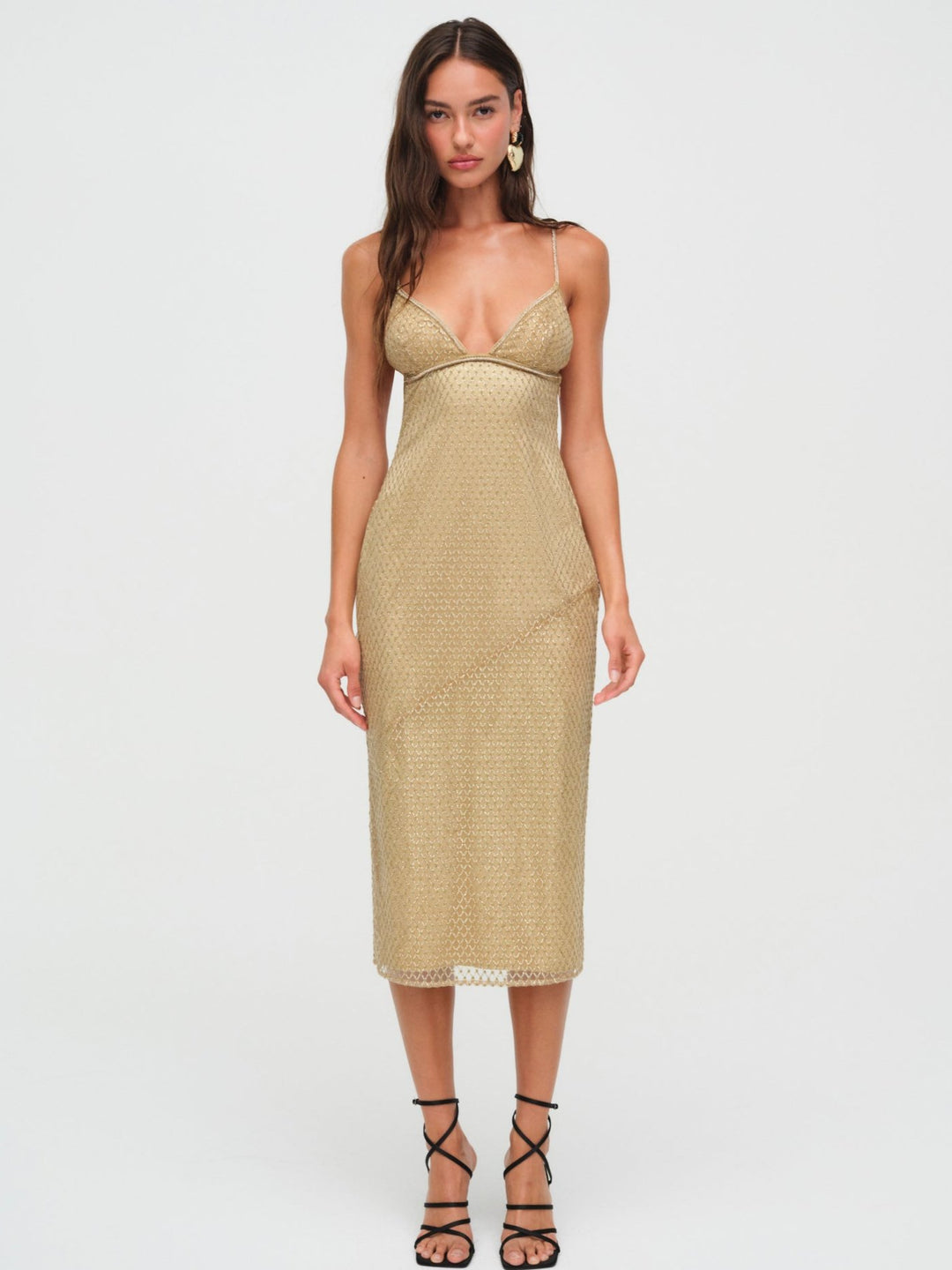 Glitter Grid Midi Dress Gold