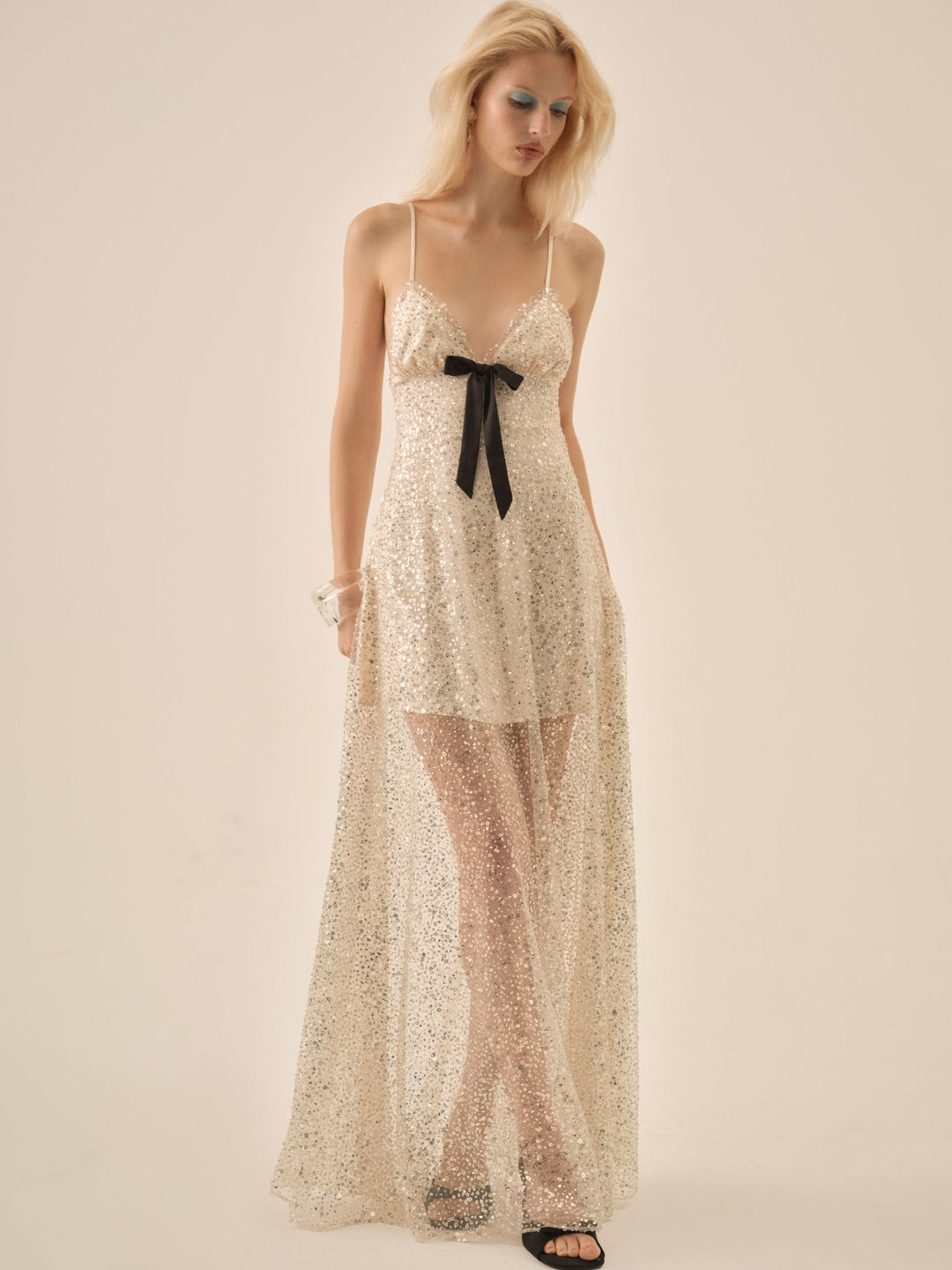 Clara Crystals Maxi Dress Silver