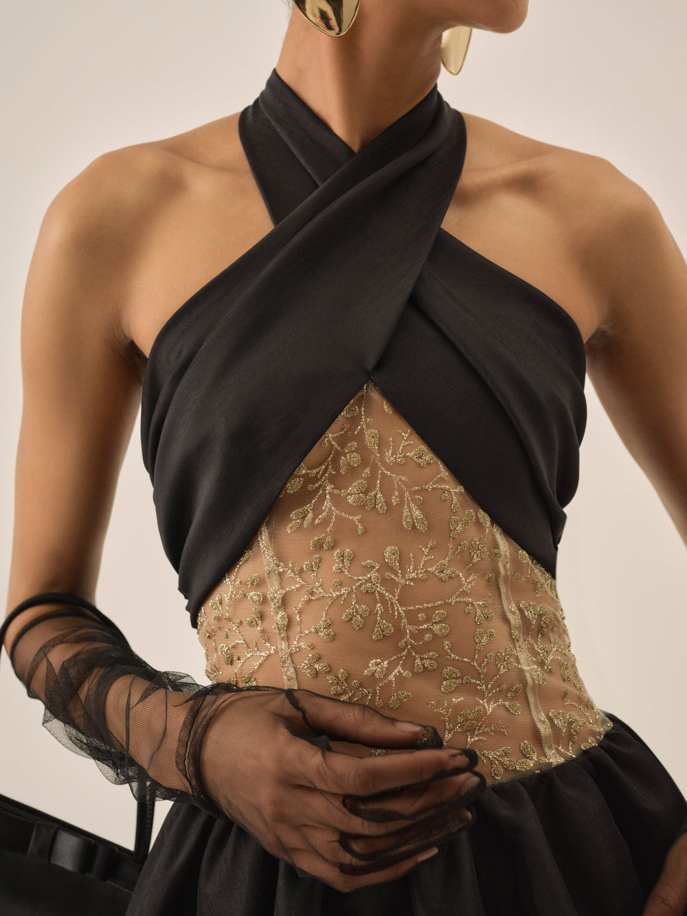 Shimmering Petals Mini Dress Black