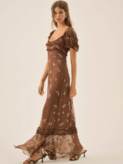 Beaded Garden Bow Maxi Dress Brown
