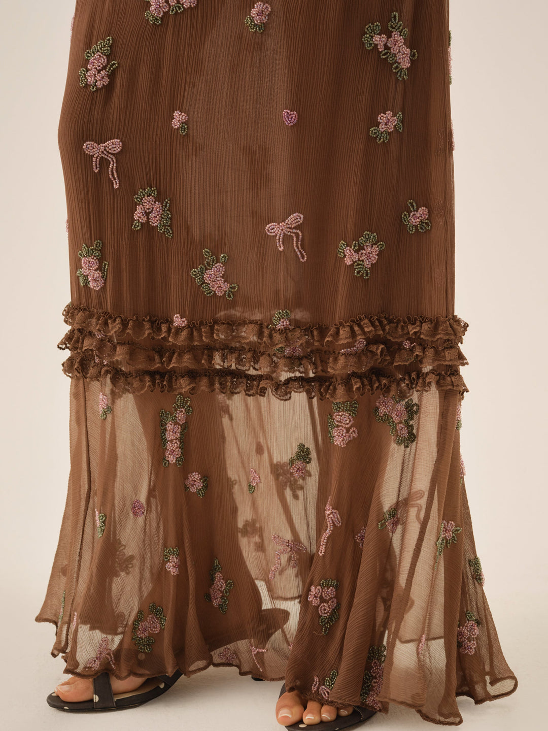 Beaded Garden Bow Maxi Dress Brown