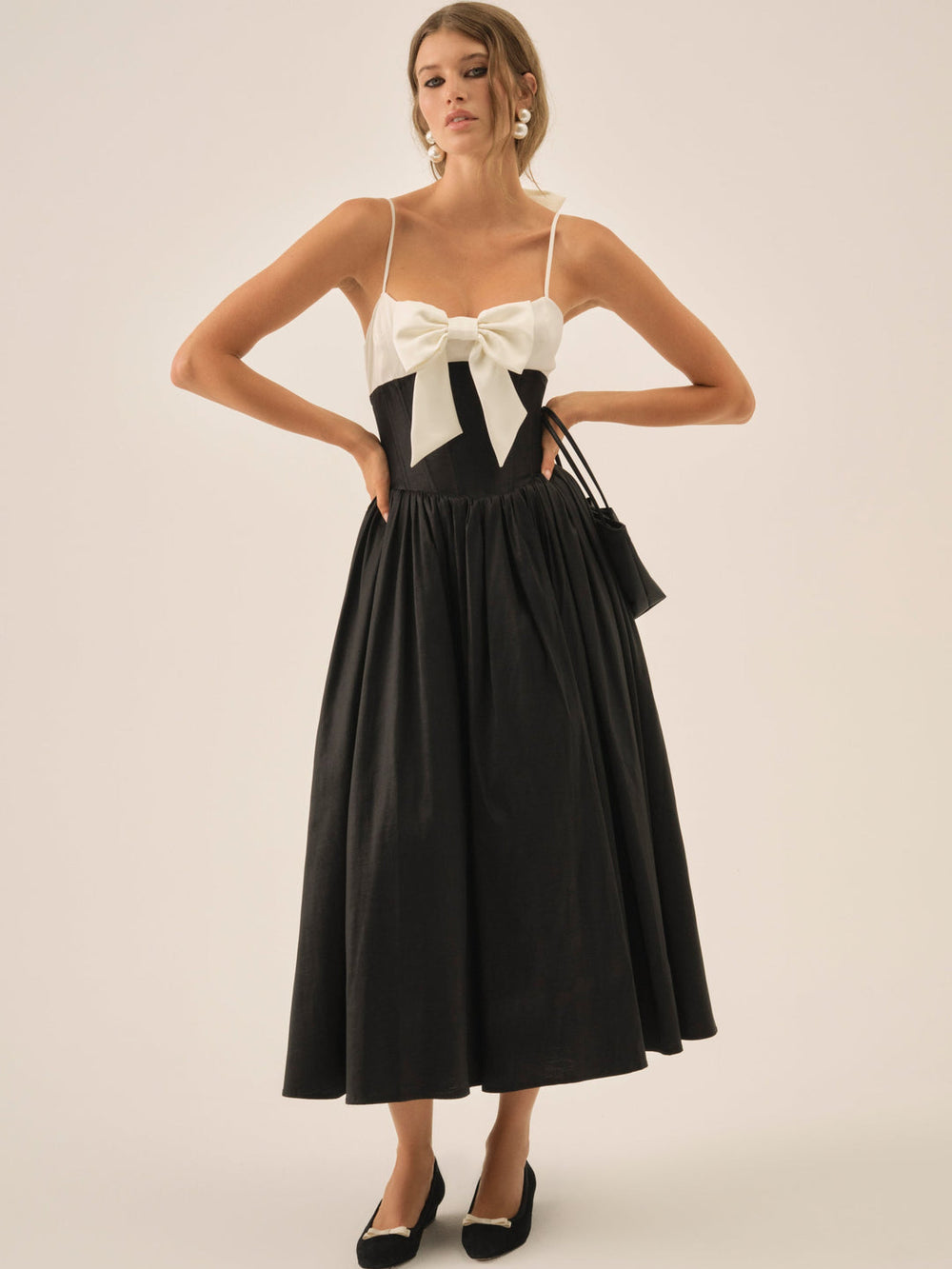 Emalie Taffeta Midi Dress Black