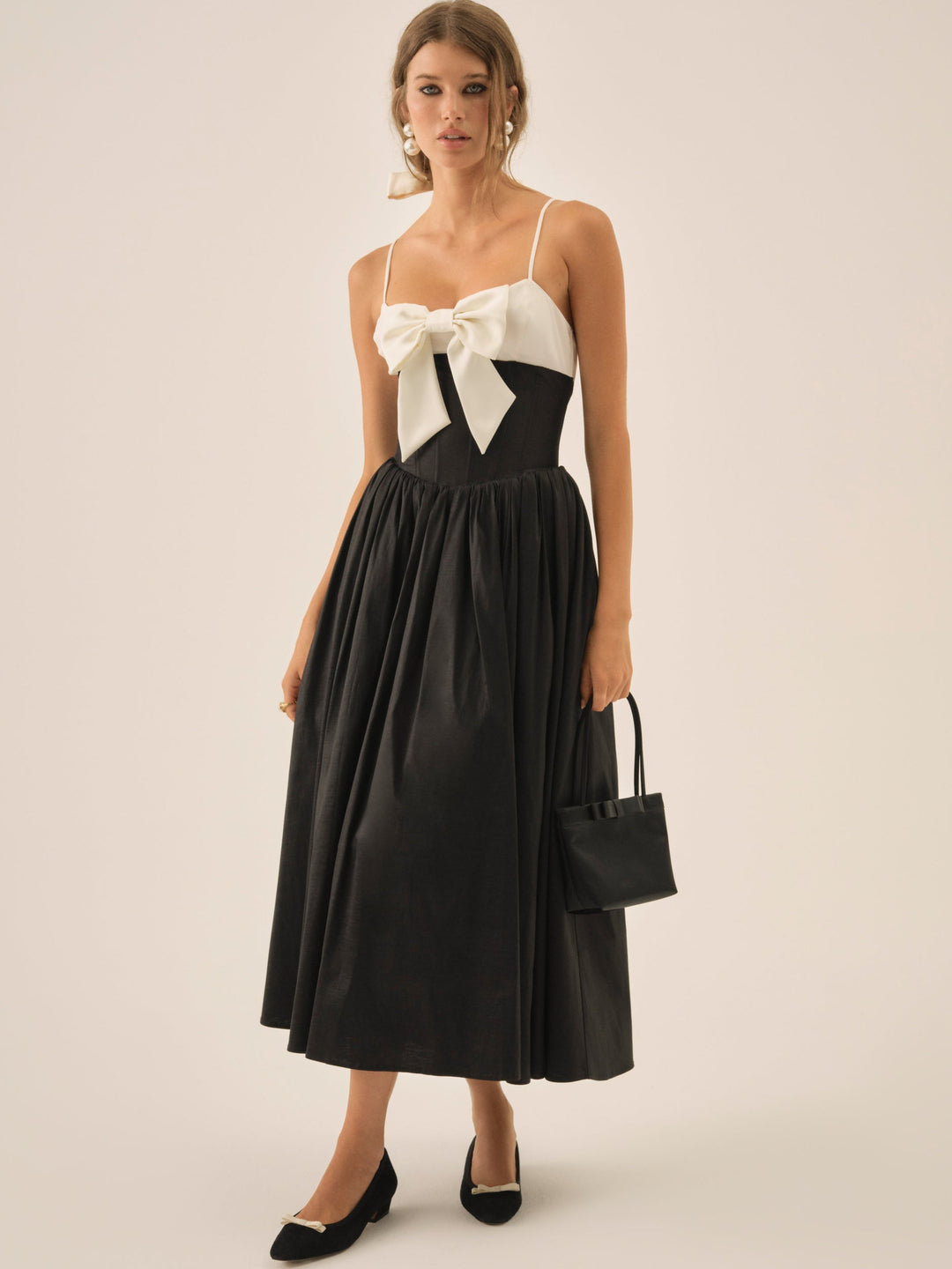 Emalie Taffeta Midi Dress Black