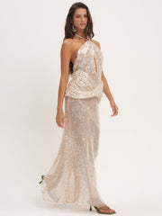 Sydney Sequin Maxi Dress Nude