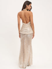 Sydney Sequin Maxi Dress Nude