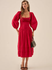 Betsy Bow Midi Dress Red
