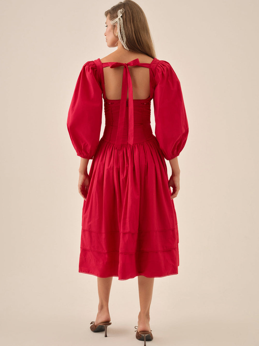 Betsy Bow Midi Dress Red