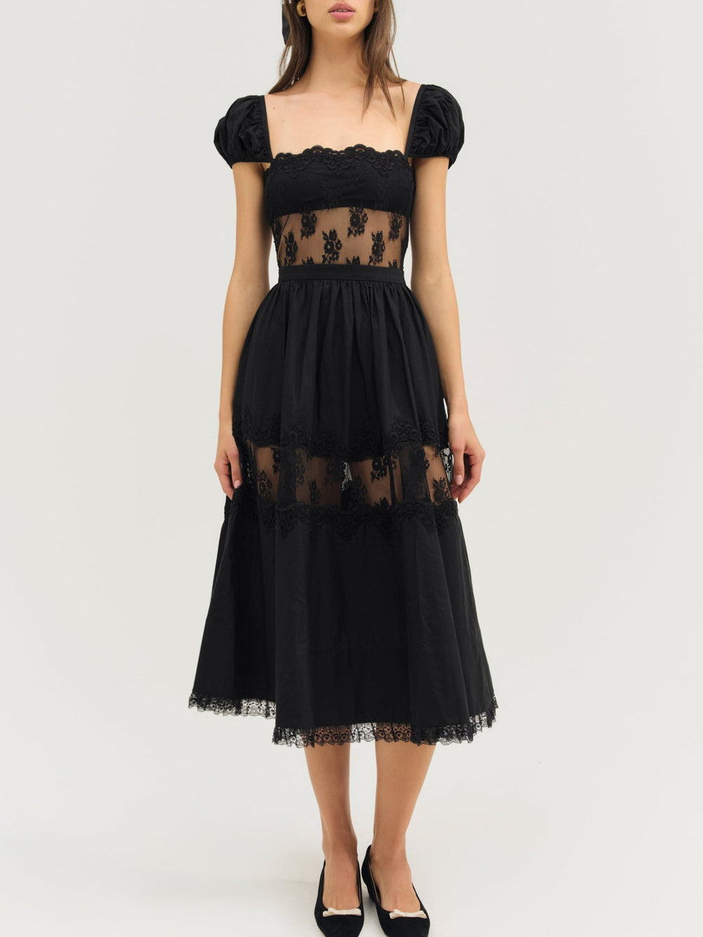 Liya Lace Midi Dress Black