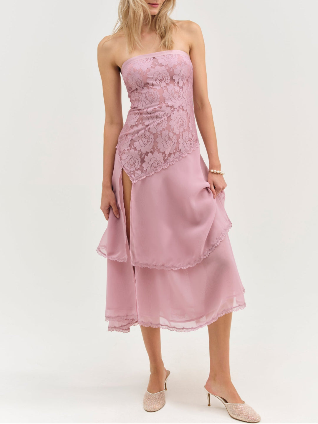 Claudia Rose Lace Strapless Midi Dress Mulberry
