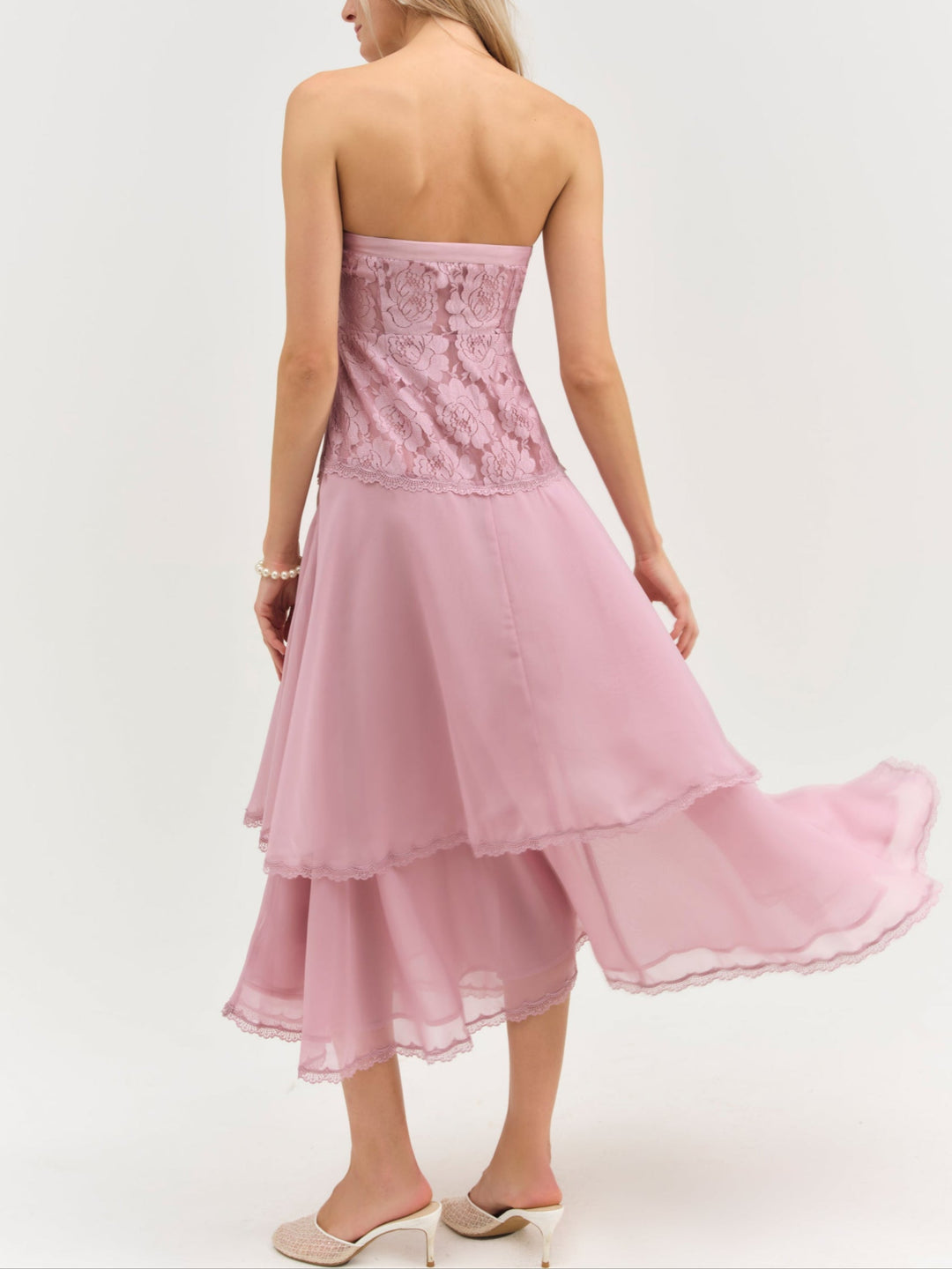 Claudia Rose Lace Strapless Midi Dress Mulberry
