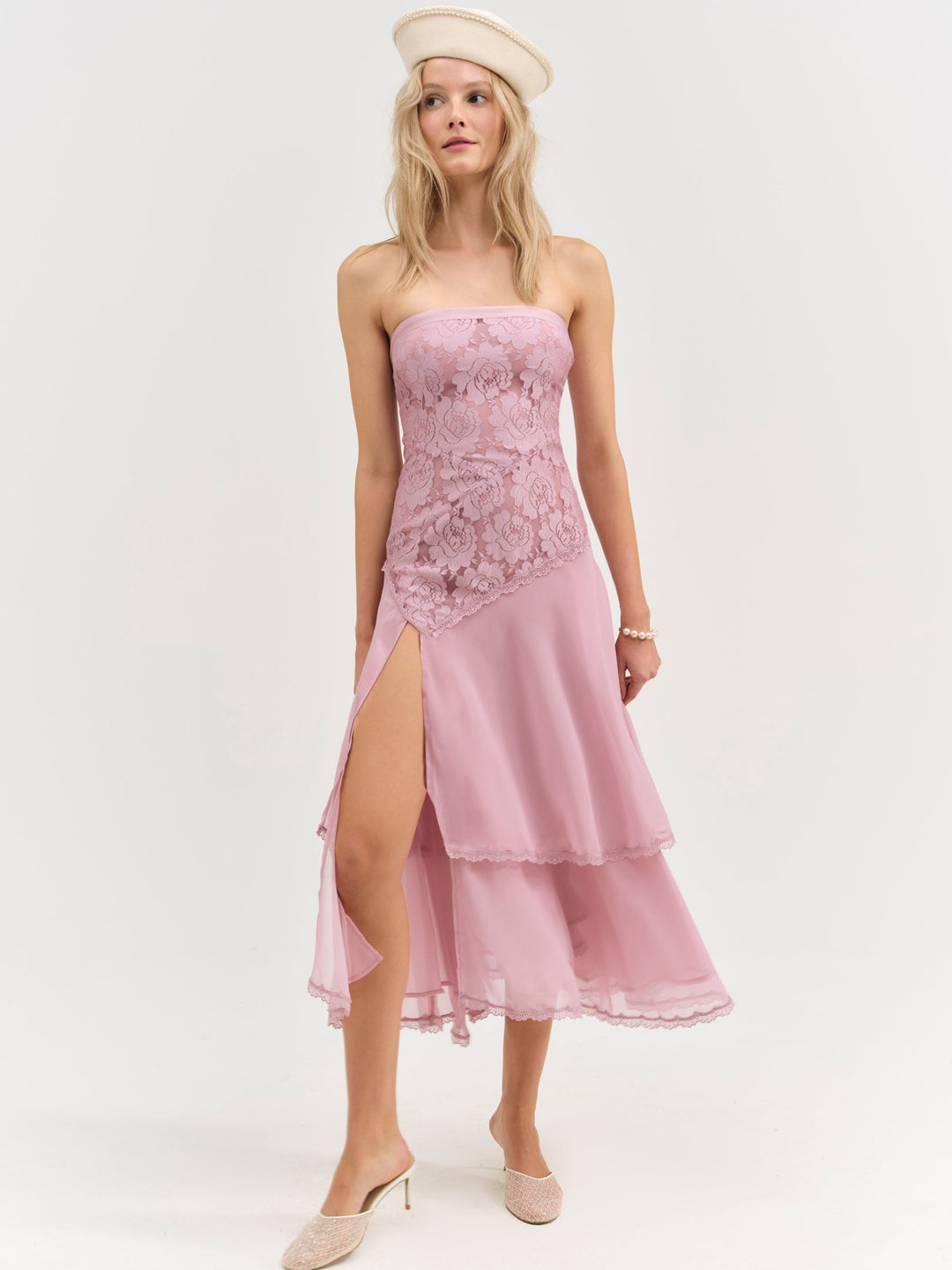 Claudia Rose Lace Strapless Midi Dress Mulberry