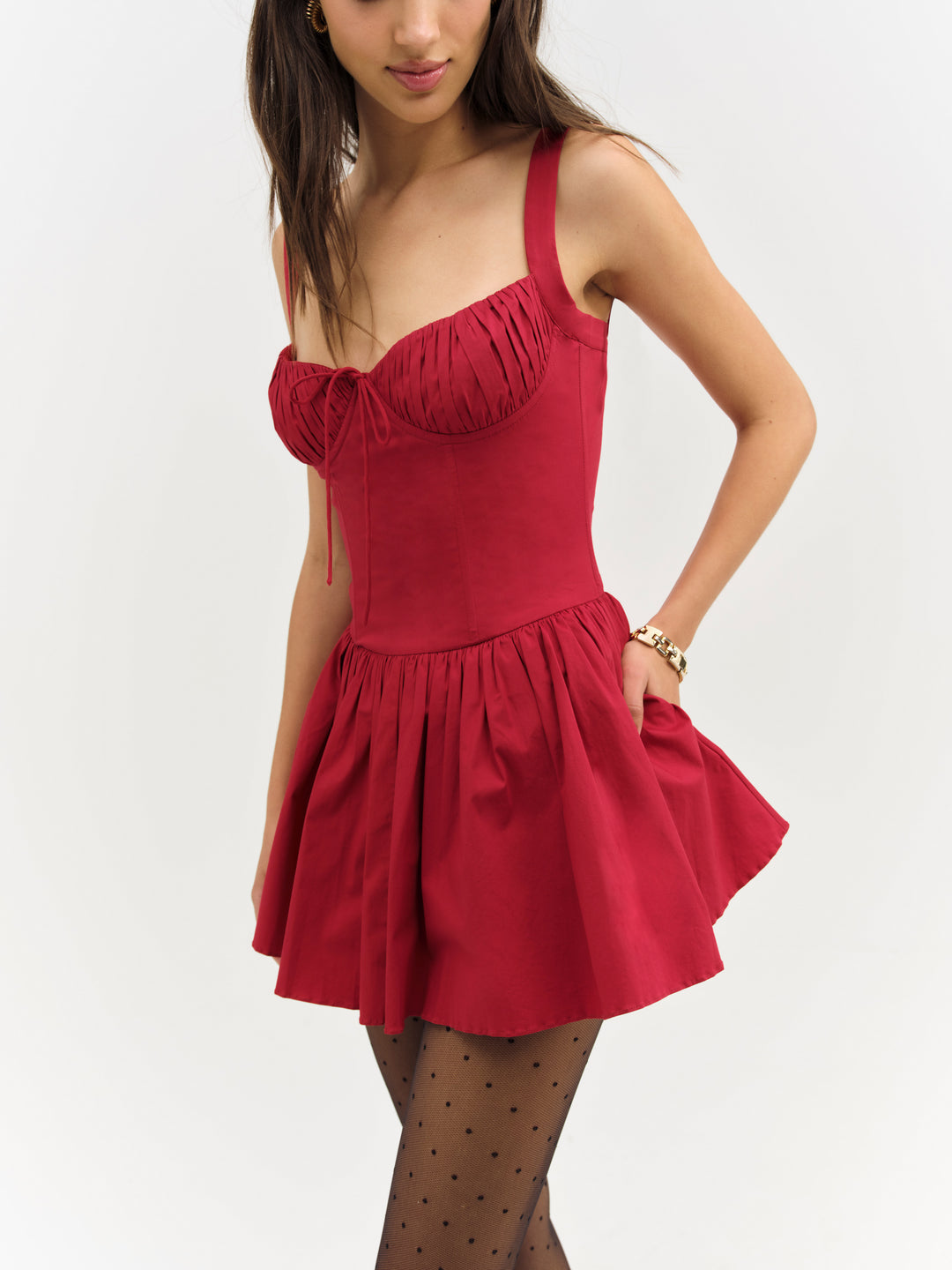 Helena Poplin Bustier Mini Dress Red