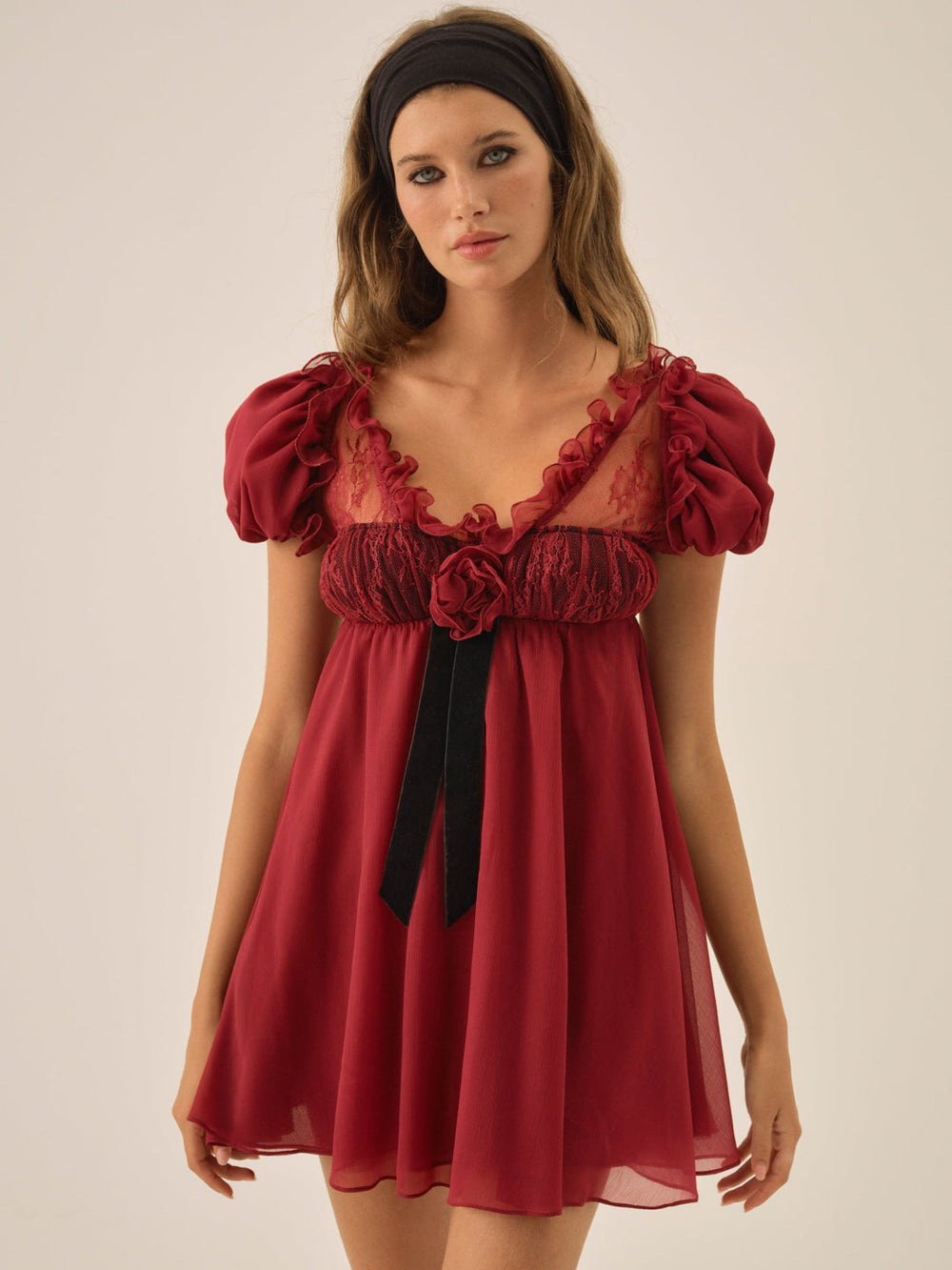 Claudine Chiffon Mini Dress Oxblood