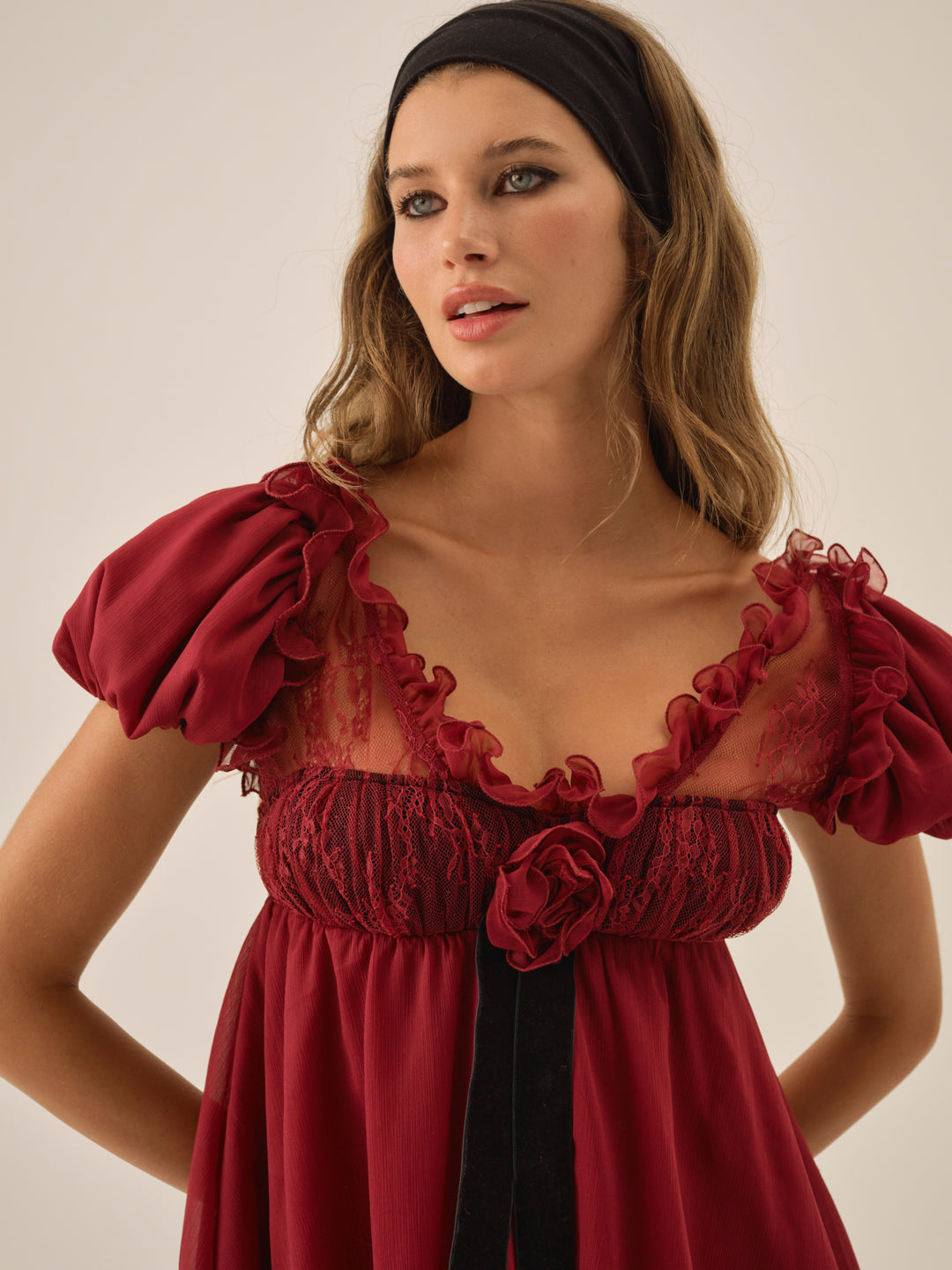 Claudine Chiffon Mini Dress Oxblood
