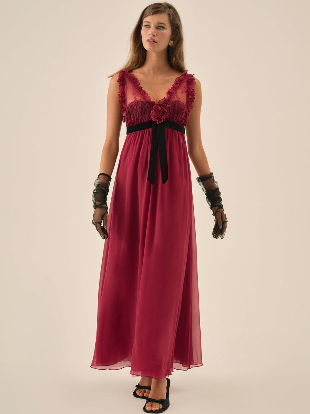 Claudine Chiffon Maxi Dress Oxblood