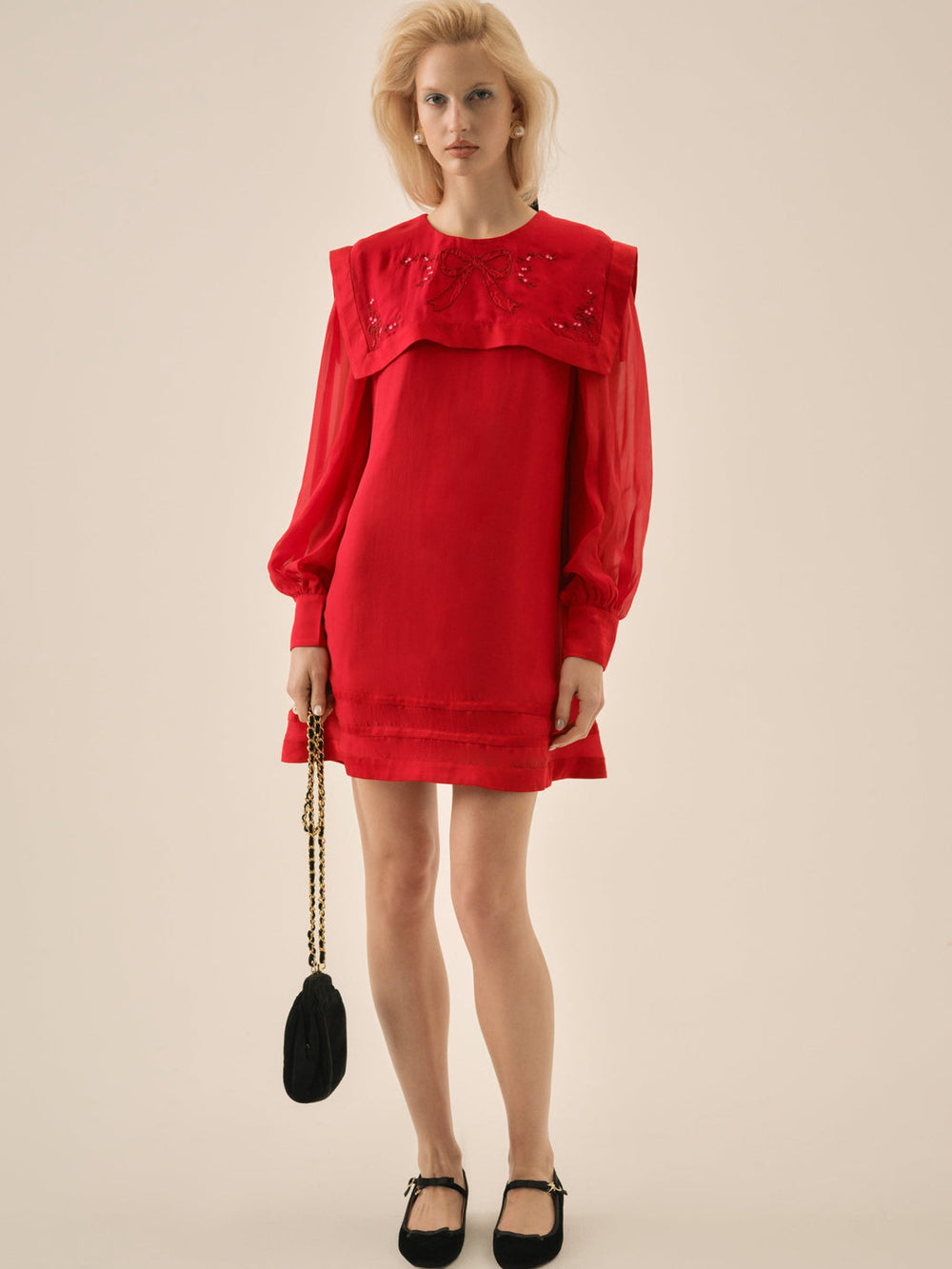 Betsy Bow Mini Dress Red