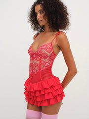 Heartbeat Lace Slip Dress Red
