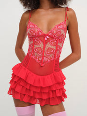 Heartbeat Lace Slip Dress Red