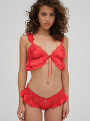 Butterfly Lace Ruffle Bralette Red