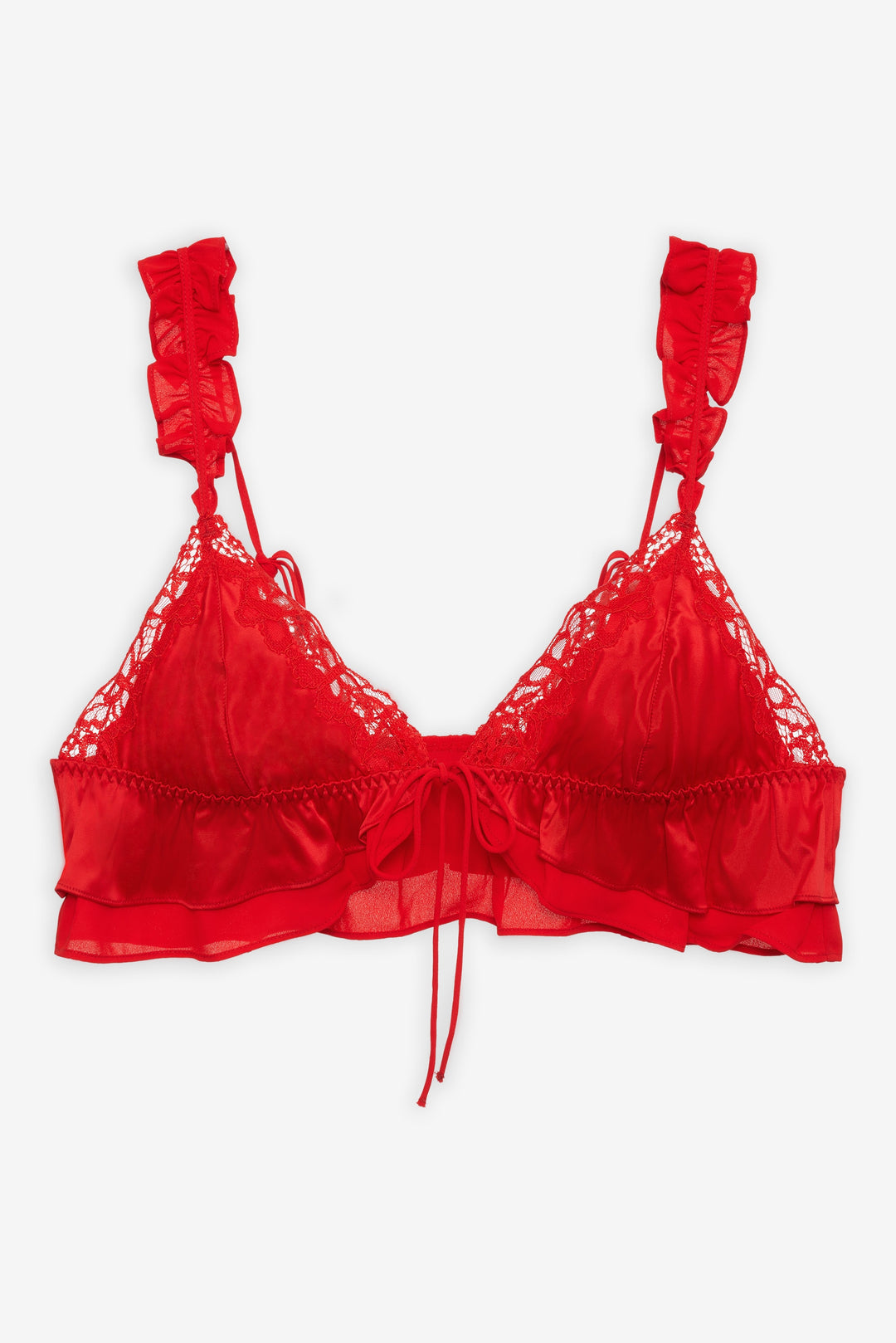 Butterfly Lace Ruffle Bralette Red
