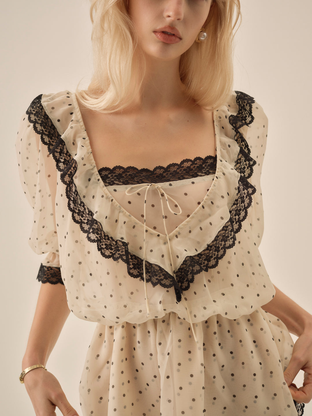 Dottie Dot Mini Dress Cream