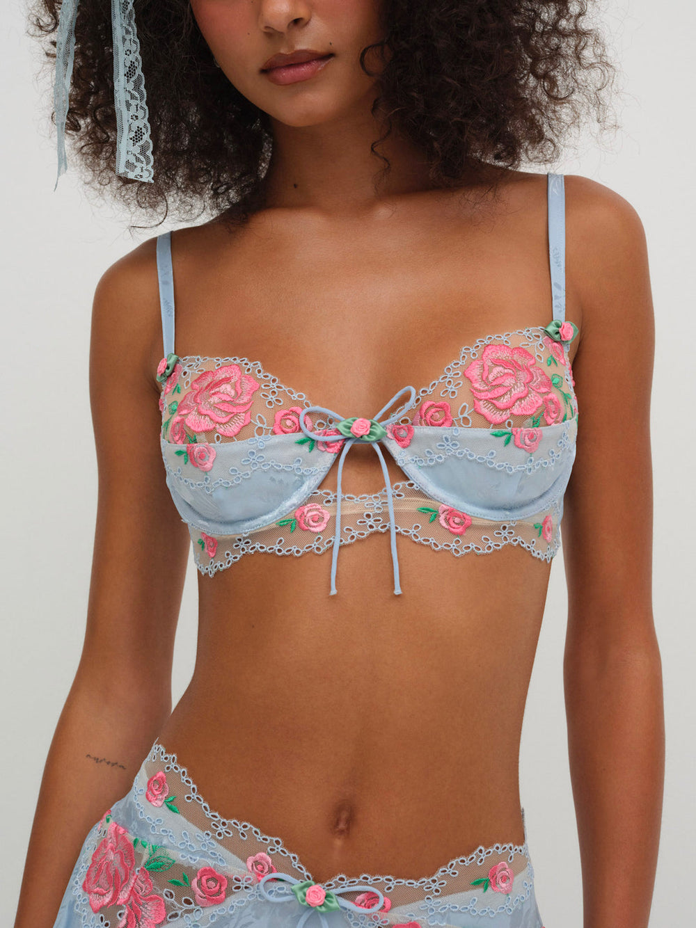 Vintage Rose Eyelet Bra Blue