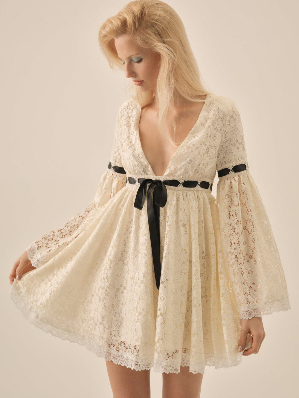 Creampuff Lace Mini Dress Cream