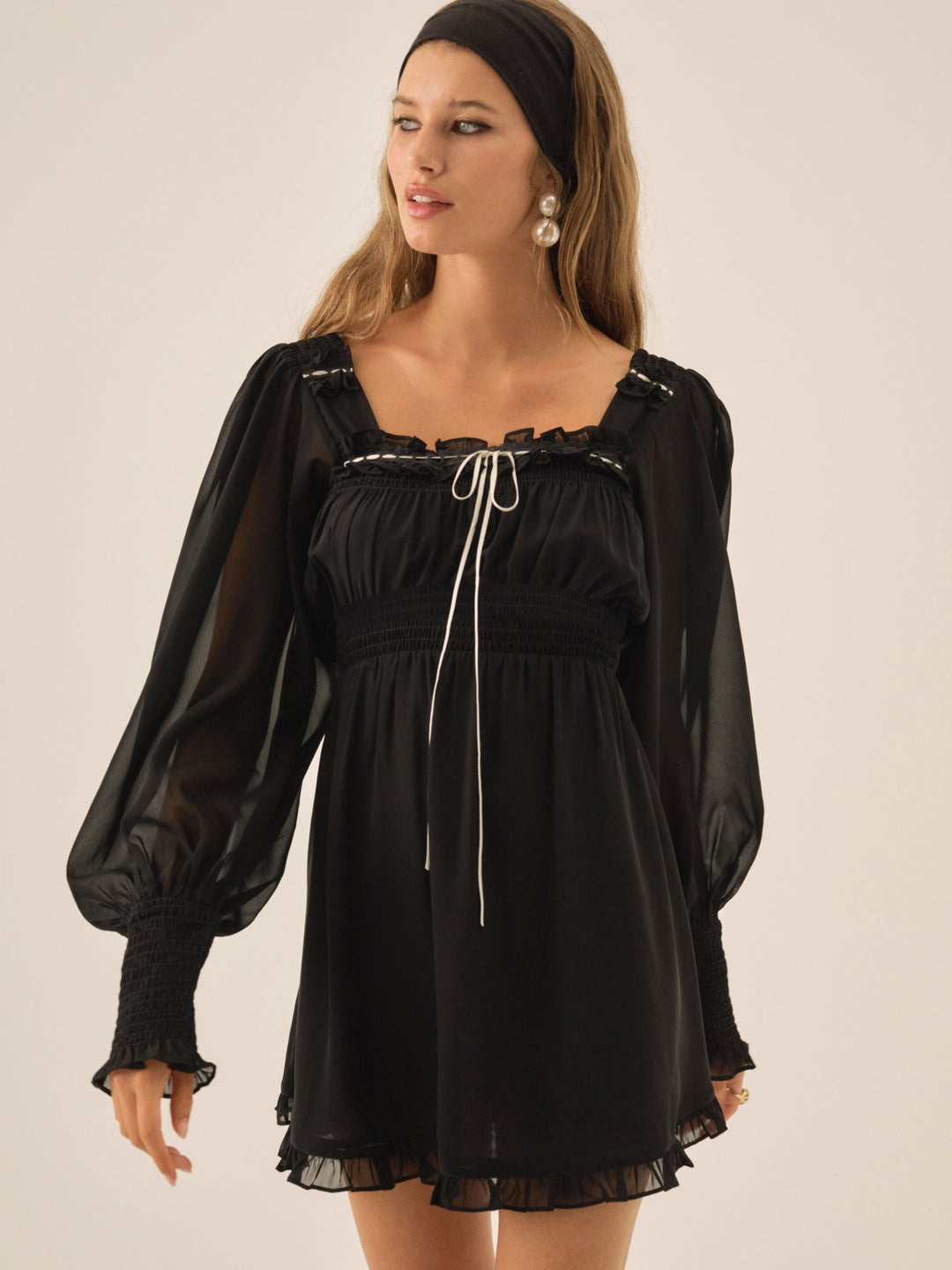 Emmie Chiffon Mini Dress Black