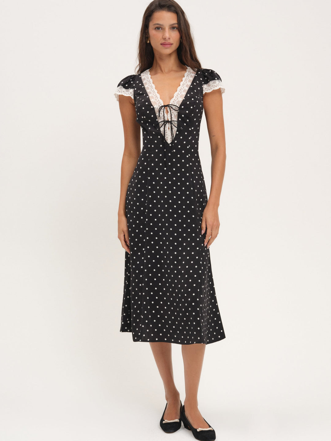 Cross Your Heart Midi Dress Black Dot