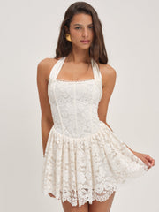 Lakeside Lace Halter Mini Dress Cream