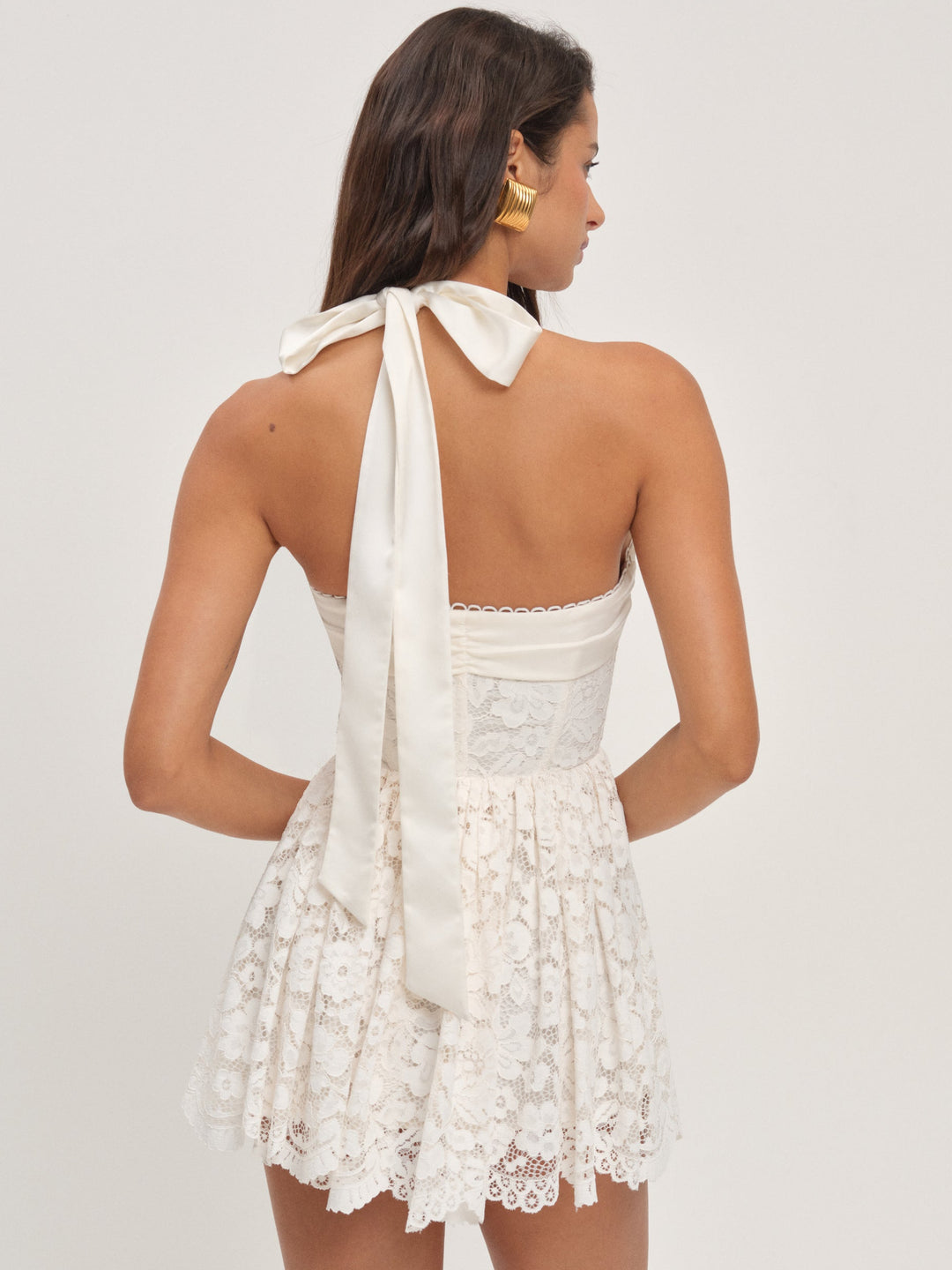 Lakeside Lace Halter Mini Dress Cream