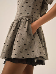 Twill Bow Mini Dress Grey