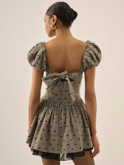 Twill Bow Mini Dress Grey