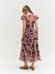 Adeline Floral Midi Dress Brown